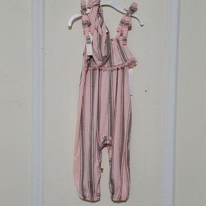 Jessica Simpson 12M Pink Striped Romper Toddler Snaps Sleeveless + Headband
